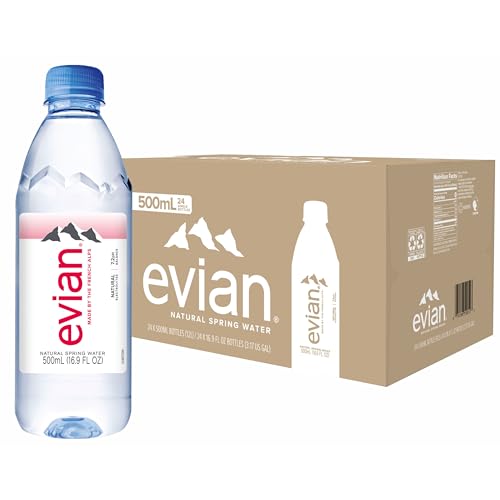 evian Natural Spring Water , Naturally Filtered Spring Water in Individual-Sized Plastic Bottles 16.9 Fl Oz (Pack of 24)