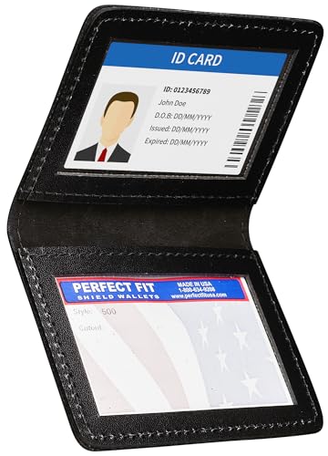 Perfect Fit Shield Wallets Duty Leather 2 ID Leather Bifold License Holder Dual Double I.D. Case Card Permit Slim Wallet (Black)