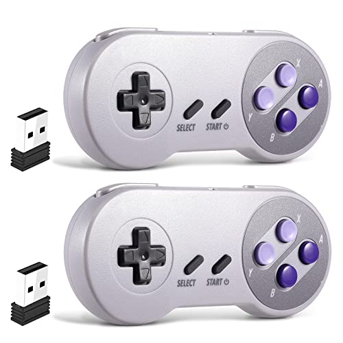SAFFUN 2 Pack 2.4 GHz Wireless USB Controller Compatible with SNES Games, Retro SNES PC Controller for Windows PC iOS MAC Linux Raspberry Pi Retropie OpenEmu Emulator (Plug & Play) (Rechargeable)