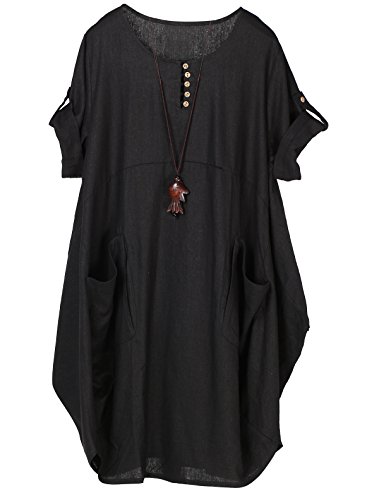 Minibee Women's Ruffle Oversize Casual Midi Dresses with Pockets (M, Black)