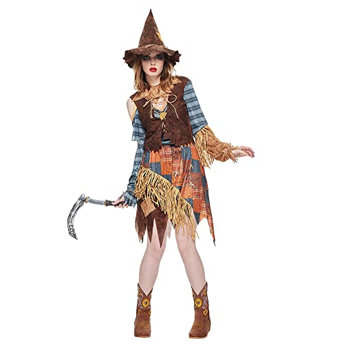 EraSpooky Women Wicked Scarecrow Costume Adult Halloween Straw Dress Kit