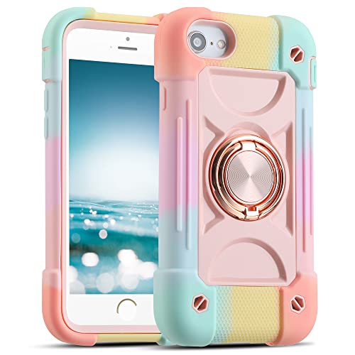 MARKILL Compatible with iPhone Se3/iPhone Se2,iPhone 6/6S Case,iPhone7/iPhone8 Case 4.7 Inch with Ring Stand, Heavy-Duty Military Grade Shockproof Phone Cover for Kids Girls. (Rainbow Pink)