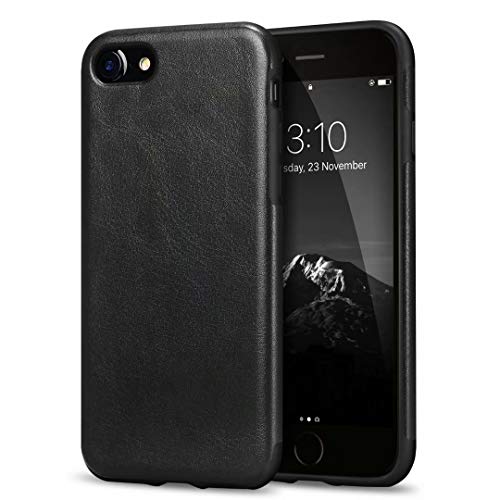 TENDLIN Compatible with iPhone SE 2022 Case (3rd Gen)/iPhone SE 2020 Case (2rd Gen)/iPhone 8 Case/iPhone 7 Case Leather Back Flexible TPU Silicone Hybrid Slim Case (Black)
