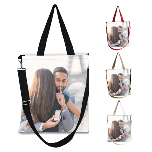 xrlsg Custom Canvas Tote Bags for Women Personalized Grocery Tote Bags with Your Photo Logo Shoulder Straps Text Reusable for Beach, Travel, Gym, School