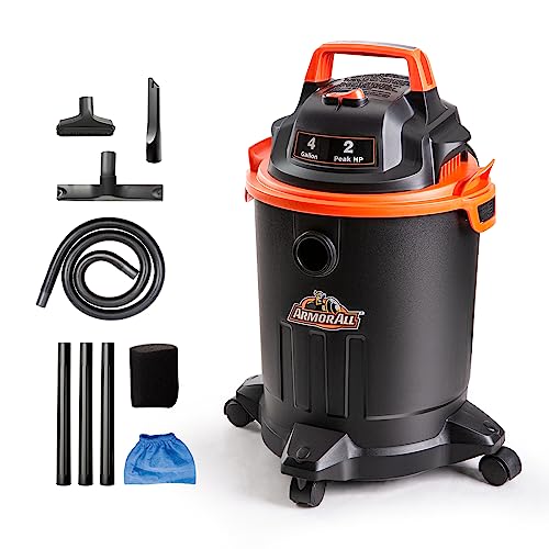 Armor All VO405P 0901 4 Gallon Wet/Dry Vac 2.0 Peak HP Shop Vacuum with Nozzles & Brush,Black/Orange