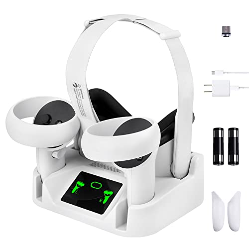 TechKen Charging Dock for Oculus Meta Quest 2, Enhanced Magnetic Charging Station with Rechargeable Batteries Pack for Quest 2 Grips [LED Indicate] [Support Elite Strap with Battery]