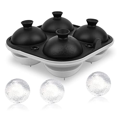 Samuelworld Large Ice Ball Maker with Lid, 4 x 2.5 Inch Ice Balls - BPA Free, Easy To Fill Round Silicone Ice Tray, Perfect Spheres Craft Ice Maker for Whiskey, Cocktails, Gifting - Black