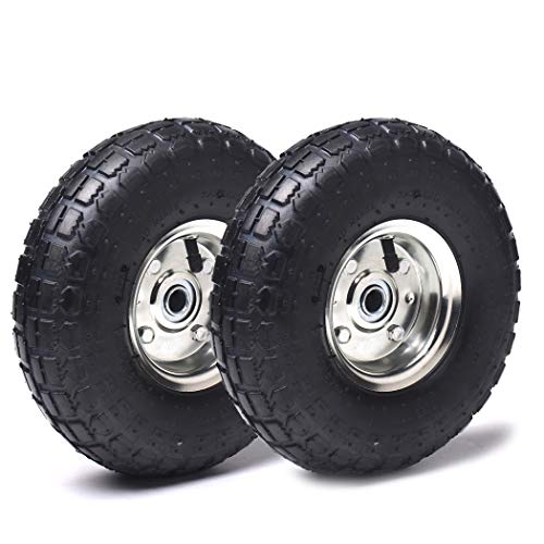 (2 Pack) AR-PRO Heavy-Duty 4.10/3.50-4 Tire and Wheel, Exact Replacement 10 Inch Pneumatic Tire Wheels - 5/8' Axle Bore Hole Bearings, 2.2' Offset Hub for Hand Truck, Gorilla Cart, Lawnmower