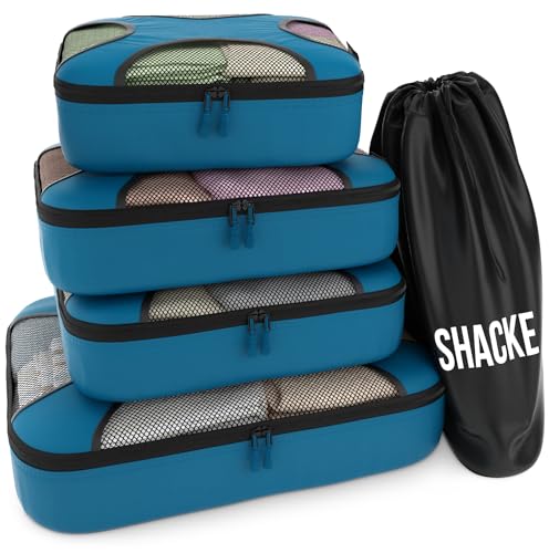 Shacke Pak - 5 Set Packing Cubes - Travel Organizers with Laundry Bag (Gentlemen's Blue)