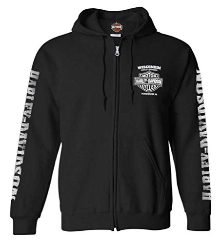 Harley-Davidson Men's Lightning Crest Full-Zippered Sweatshirt, Black (XL)
