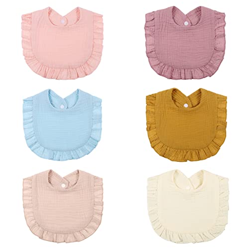 QUEEN KING 6 Pack Baby Bibs, Muslin Bandana Drool Bibs for Boys Girls, Adjustable Soft & Absorbent lace Feeding Bibs for Teething and Drooling Multi-Use Scarf Bibs