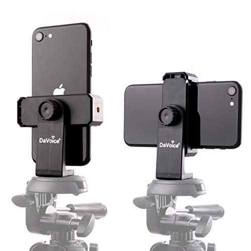 DaVoice Tripod Phone Mount Adapter, 360 Rotating Holder, Compatible with iPhone Smartphone Camera Stand, Universal Cell Phone Attachment Clip Clamp