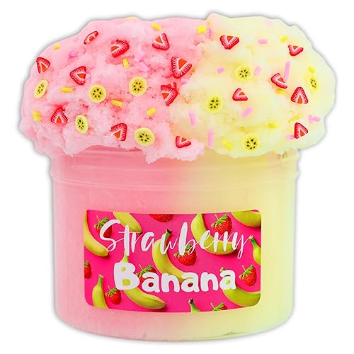 Strawberry Banana (8 fl/oz) - Scented Cloud Textured Slime - Handmade in USA - Dope Slimes - Pink/Yellow