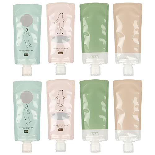RONRONS 8 Pack Leak Proof Refillable Empty Containers,Squeezable Travel Bags Shampoo Lotion Bottle,90 ml / 3.04oz