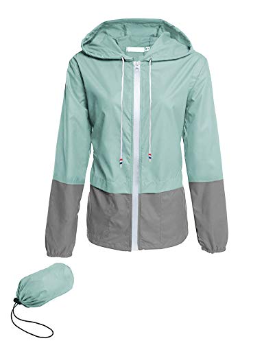 Avoogue Lightweight Raincoat Women's Waterproof Windbreaker Packable Outdoor Hooded Rain Jacket Light Blue S