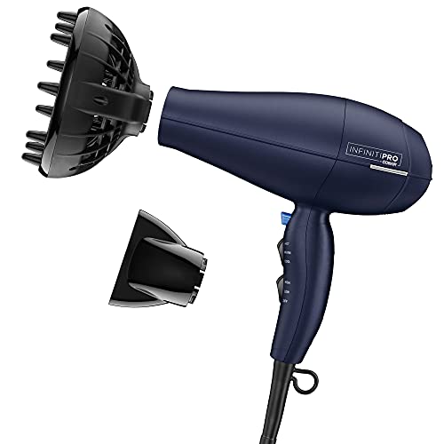 INFINITIPRO BY CONAIR Hair Dryer with Innovative Diffuser | Enhances Curls and Waves while Reducing Frizz | Dark Blue | Packaging May Vary