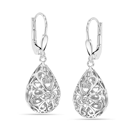 LeCalla Mothers Day Jewelry For Mom Women's Drop & Dangle Earrings | 925 Sterling Silver Filigree Infinity Celtic Knot Teardrop Leverback Drop Dangler Earrings for Women - 33mm