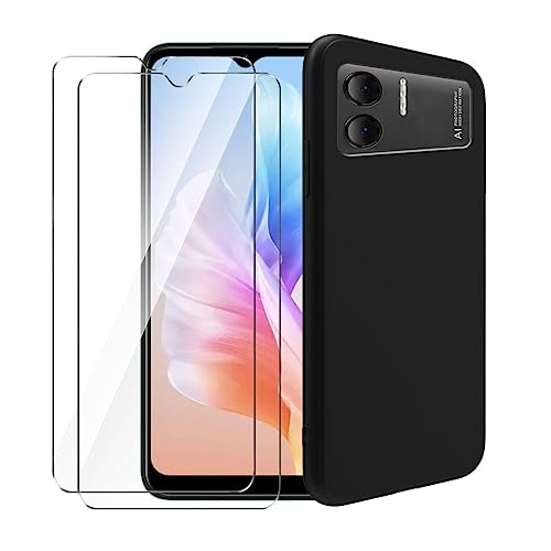 WDMYLFTW Case for Doogee X98 Pro + [2 Pack] Glass Screen Protector Tempered Film - Transparent Silicone Soft Flexible Bumper Shockproof TPU Protective Cover Shell for Doogee X98 Pro (Black)