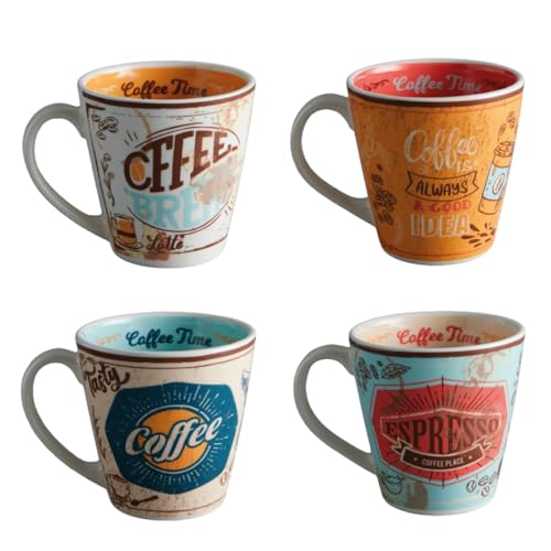 Corona Mugs Set of 4 | Perfect for Coffee and Tea Lovers | Coffee Moments 12.4 Oz -370cc | Ceramic | Multicolored Momentos de Cafe