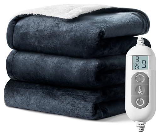 Mlivrom Heated Throw Blanket with 1-9 hrs Timer Auto-Off & 8 Heating Levels, Flannel Electric Blanket Throw ETL Certification, Machine Washable Full Body Warming Blankets with Overheating Protection