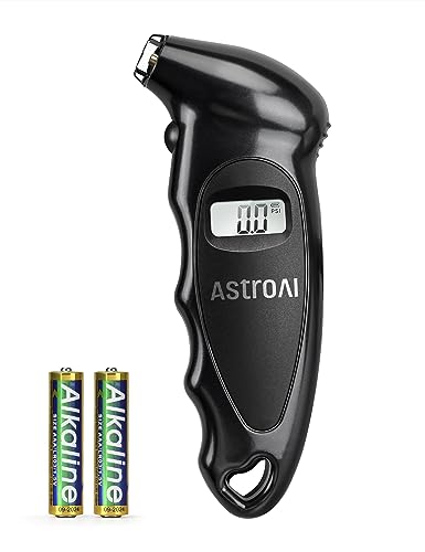 AstroAI Digital Tire Pressure Gauge with Replaceable AAA Batteries, 150 PSI 4 Settings Stocking Stuffers for Car Truck Bicycle Backlit LCD Non-Slip Grip Car Accessories, Black