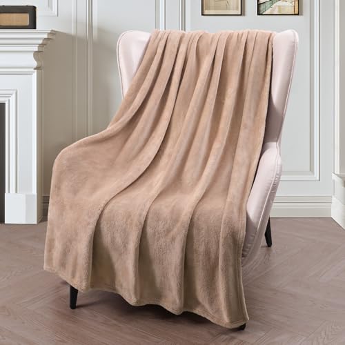 Exclusivo Mezcla Extra Large Fleece Throw Blanket, 50x70 Inches 300GSM Super Warm and Soft Blankets for Couch, Camel Throw All Season Use, Cozy, Plush and Lightweight