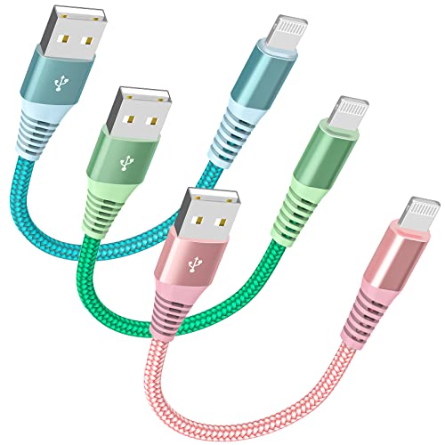 [Apple MFi Certified] Multi-Color iPhone Charger, 3Pack 8Inch Short Lightning Cable USB to Lightning Fast Charging Nylon Braided Cord Compatible with iPhone 14 13 12 11 XR XS X 8 7 6 Airpods PowerBank