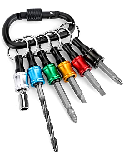 1/4 Inch Hex Shank Drill Bits Holder - Portable Six Color Coded Quick-Change Screwdriver Bits Holder Organizer Tool for 1/4' Impact Tips, Screws, Drivers, with Black Carabiner(Bits Not Include)