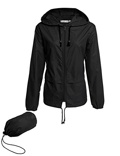 Avoogue Lightweight Raincoat Women's Waterproof Windbreaker Packable Outdoor Hooded Fall Rain Jacket Biking Coats Black M