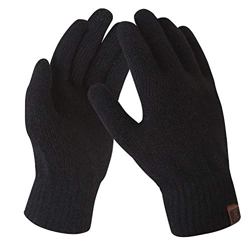 Fantastic Zone Women's Winter Stretch Cashmere Gloves for Women Solid Color Warm Knitted Thick Warm Gloves Black One Size