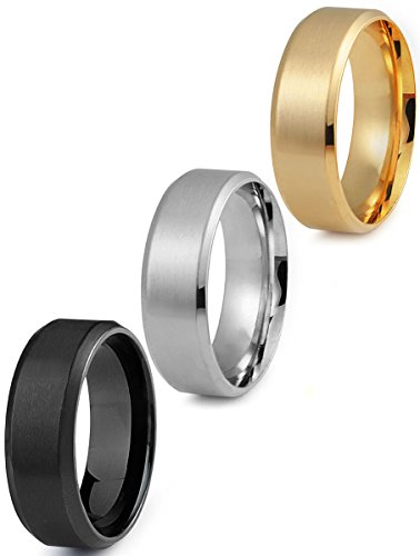 Jstyle Stainless Steel Rings for Men Wedding Ring Cool Simple Band 8 MM 3 Pcs A Set (9.5)