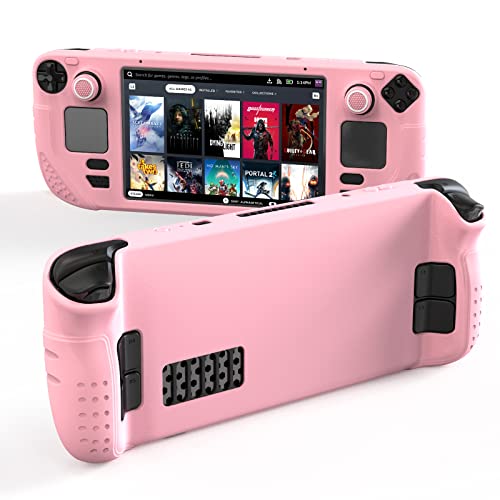 IINE Protective Case for Steam Desk, Steam Desk Silicone Cover Case, 9-in-1 Protective Silicone Shell with Anti-Scratch Cover Protector Steam Deck Accessories Set,Pink
