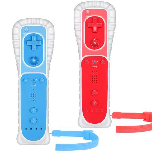 Yosikr Wii Controller 2 Pack, Wii Remote Controller with Silicone Case and Wrist Strap Compatible for Wii/Wii U (Red and Blue)