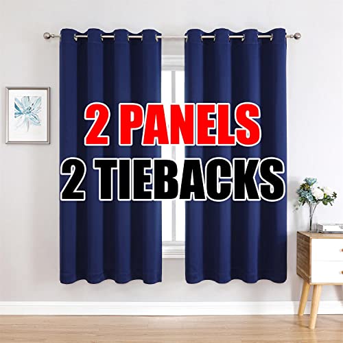 MIUCO 2 Panels Room Darkening Thermal Insulated Grommet Window Blackout Curtains for Bedroom 63 Inches Long Navy Blue