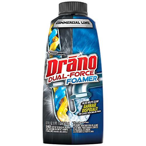 Drano Dual-Force Foamer Clog Remover, Clog Remover and Cleaner for Shower or Sink Drains, Unclogs and Removes Sources of Odor, Commercial Line, 17 oz