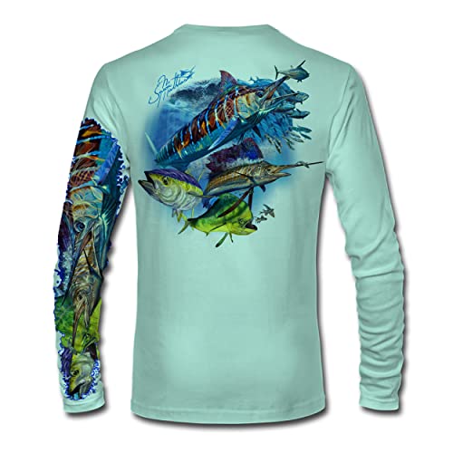 Strike Zone High Performance UPF 50+ Long Sleeve Fishing Shirt by Jason Mathias Art - Pelagic Slam, X-Large