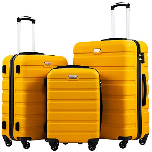 Coolife Luggage 3 Piece Set Suitcase Spinner Hardshell Lightweight TSA Lock (yellow, 3 piece set(20in24in28in))