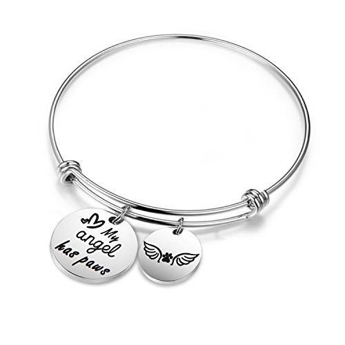 Zuo Bao Pet Memorial Jewelry My Angel Has Paws Bracelet Angel Paw Print Charm Bracelet for Dog Lovers (Silver)