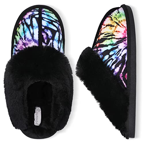 Besroad Lightweight House Fuzzy Plush Slides Slippers for Women Fur Home Slippers Shoes Colorful Purple 8-9