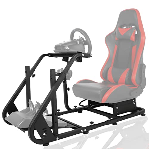 Hottoby Adjustable Racing Simulator Cockpit Mountable Monitor Stand Fit for Logitech/Thrustmaster/Fanatec G920 G923 G29&T150,Frame Double Arm Reinforcement,No Steering Wheel,Handbrake,Seat,Pedal