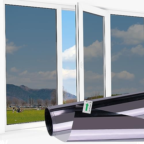 HTVRONT Window Privacy Film One Way - Daytime Privacy Window Film See Out Not in, Sun Blocking Heat Control Window Tinting Film for Home, Car & Office, Reusable Reflective Window Film 17.5' x 6.5 FT