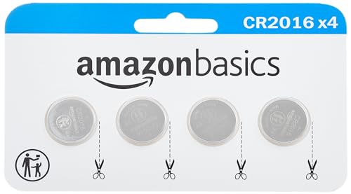 Amazon Basics 4-Pack CR2016 Lithium Coin Cell Battery, 3 Volt, Long Lasting Power, Mercury-Free