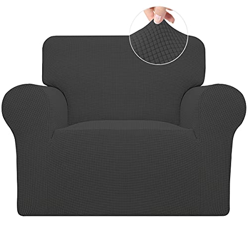 Easy-Going Stretch Chair Sofa Slipcover 1-Piece Couch Sofa Cover Furniture Protector Soft with Elastic Bottom for Kids, Pet. Spandex Jacquard Fabric Small Checks (Chair, Dark Gray)