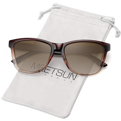 MEETSUN Polarized Sunglasses for Women Men Classic Retro Designer Style (Ombre Brown Frame/Gradient Lens, 54)