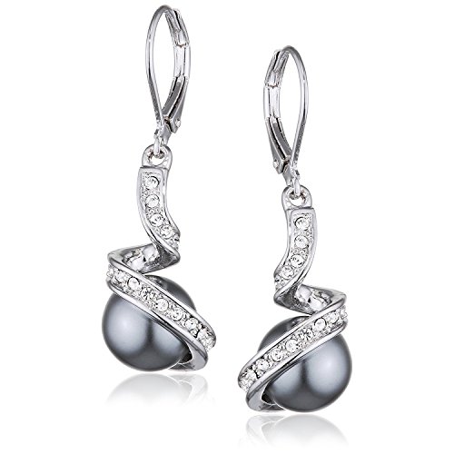 Yoursfs Lab Created Grey Pearl Drop Earrings for Women Platinum Plated Crystal Rhinestone Womens Leverback Earrings Dangles Bridal Jewelry