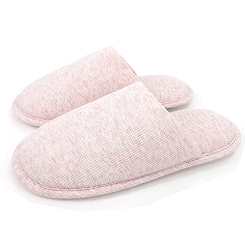 ofoot Womens Indoor Memory Foam Cotton Scuff Slippers Slip On Summer House Shoes Flats Breathable Lightweight Washable Non Skid Rubber Soles(US 6-7,Pink)