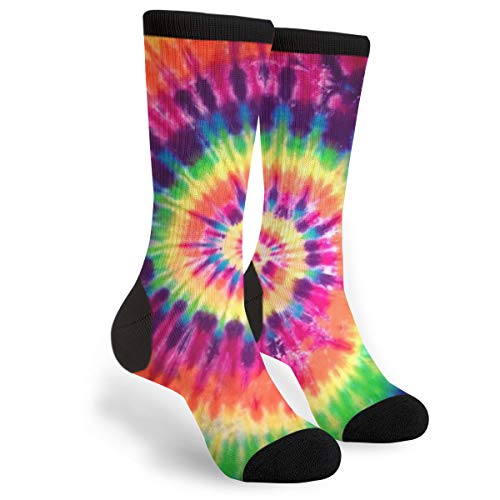 Yaateeh Tie Dye Rainbow Peace Crew Socks Mid Calf Dress Socks Casual Long Tube Socks For Men Women Boy Girl