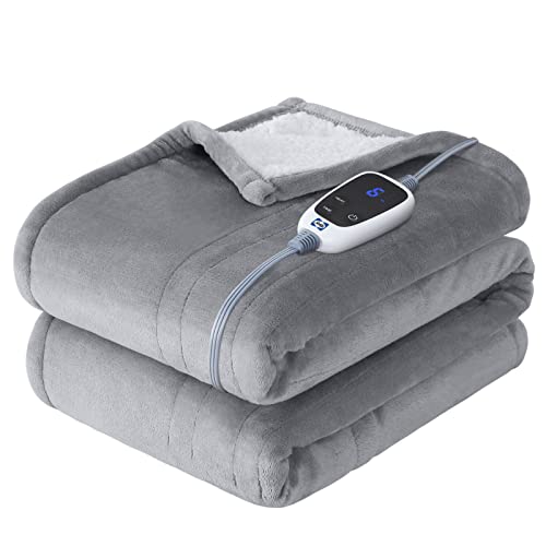 SEALY Electric Throw Blanket, Flannel & Sherpa Heated Throw with 6 Heating Levels & 2-10 Hours Auto Shut Off, Fast Heating & Machine Washable, 50x60 Inch, Light Grey