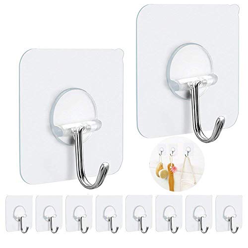 FOTYRIG Adhesive Hooks Heavy Duty Wall Hooks Sticky Hooks for Hanging Wall Hangers Without Nails 15lb(Max) 180 Degree Rotating Seamless Stick on Bathroom Kitchen Office Outdoors-10 Packs