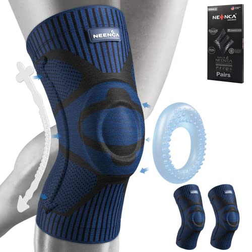 NEENCA 2 Pack Knee Braces for Knee Pain, Compression Knee Sleeves with Patella Gel Pad & Side Stabilizers, Knee Support for Meniscus Tear, Arthritis, Joint Pain, ACL, Runner, Workout- FSA/HSA APPROVED